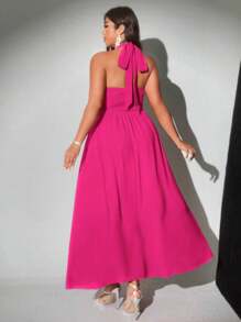 Viva Relle 大码女式优雅纯色露背蝴蝶结荷叶边下摆波浪海滩生日派对俱乐部音乐节连衣裙，春夏新品