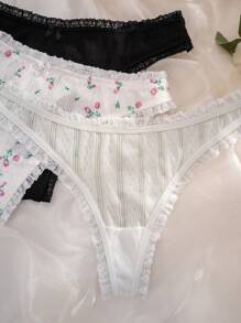 SHEIN 3pcs/Pack Textured Ribbed Pattern Comfortable Thongs - Multicolor - View 7