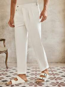 Manfinity VCAY Men's Casual Woven Mid-Rise Tapered Ankle White Pants - White - View 3