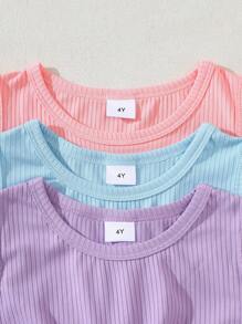 3pcs Young Girl' Knitted Ribbed Cami Tank Tops, Sleeveless Round Neck Patchwork Design, Light Blue, Light Purple, Pink, Suitable For Summer Daily Wear, Travel, Vacation, Party