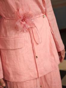 ZEYLAH Áo khoác vest mỏng vải lanh thêu hoa thanh lịch, Xuân/Hè - Hồng - Xem 2