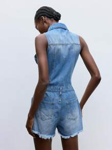 Maija 女式蓝色牛仔无袖连体衣 - 中等水洗藍 - 查看 2