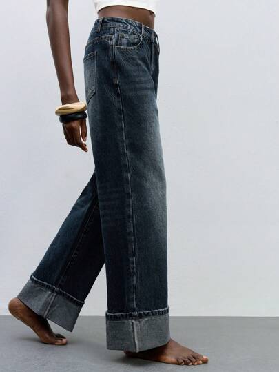 Maija Jeans anchos de pierna ancha, minimalistas y sueltos con puños para mujer