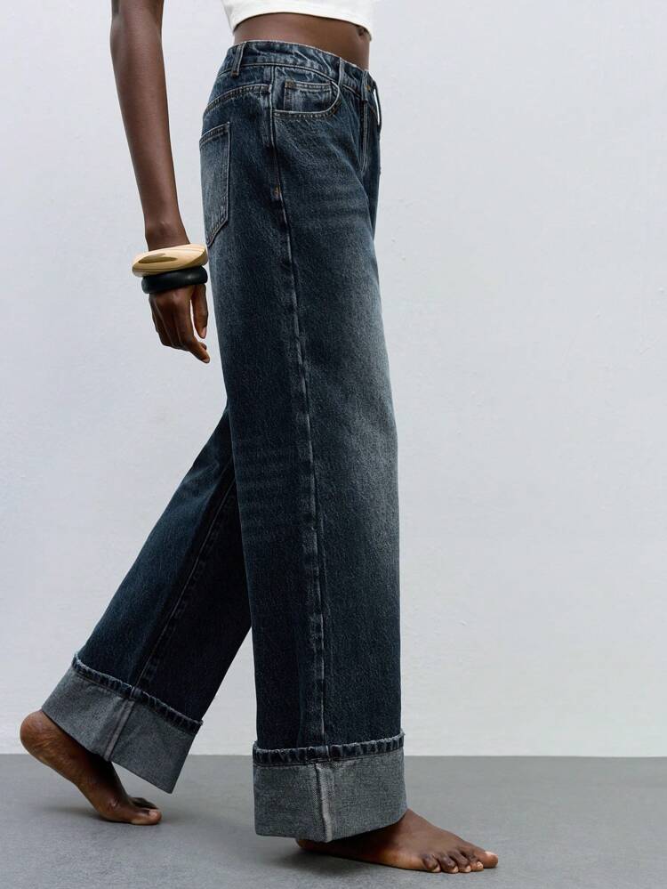 SHEIN Maija Jeans larges à pattes d'éléphant amples et minimalistes mode décontractée pour femmes