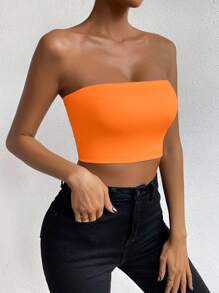 Allurite Women's Plain Color Cropped Fitted Tube Top, Summer, Orange Tube Top, Summer Tube Top, Cute Tube Top
