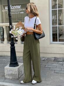 Serisse Women's Solid Color Casual Long Pants,Cargo Pants Winter Green - Green - View 5