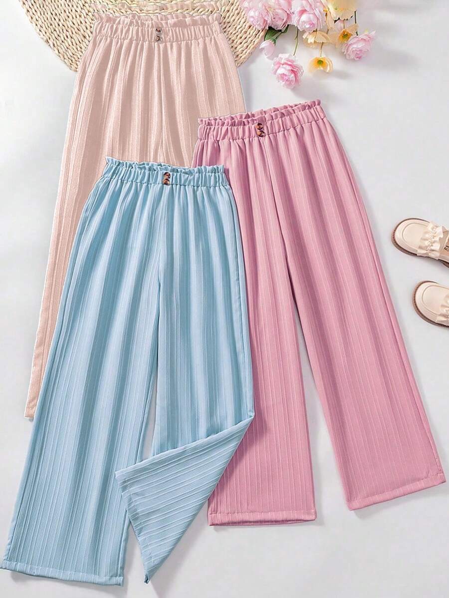 Sparklyn 3 条青少年女孩宽松纹理长裤（黑色）、宽松纹理长裤（粉色）、纹理长裤（蓝色）