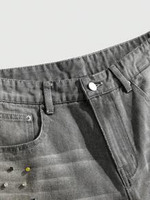 ROMWE MEN Street Life Colorful Diamond Print Loose Fit Men's Denim Shorts - Grey - View 3