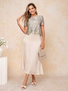 Ellevyn Blusa con cuello redondo, manga abullonada y estampado de conchas y flores en jacquard - Plateado - Ver 10