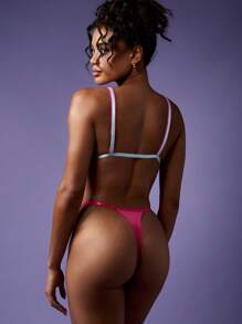 MISSGUIDED 网眼丁字裤内衣高腰巴西风格内衣 V 字形褶皱设计可调节肩带夏季系列