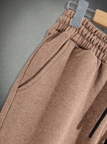 RueChic Conjunto de sudadera con capucha regular de algodón con estampado de letras para hombres