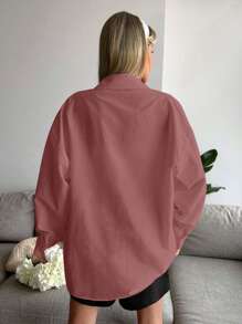 Cottnline Ladies' Solid Color Drop Shoulder Long Sleeve Shirt - Pink - View 2