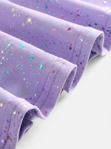 SHEIN Young Girls Activewear Purple Star Print Elastic Waist Comfortable Breathable Mini Skirt, For Yoga, Indoor Dance