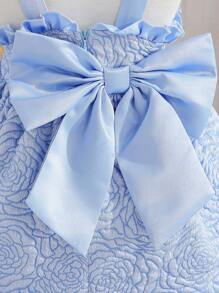 Elladie kids 女婴春夏细肩带超大蝴蝶结花卉 A 字裙，舒适休闲穿着，适合花童或生日派对和节日等特殊场合 - 藍色 - 查看 3