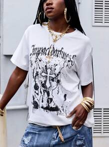 ROMWE Street Life Camiseta de mujer de manga corta y cuello redondo, de moda para el verano - Blanco - Ver 5