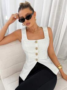 Lavishia Women's Sleeveless Solid Color Square Collar Button Front Elegant Blouse, Summer  Business Casual Woman  Work Clothes Women  Office Outfits For Women    Business Casual  Business Women Attire      Professional Women Clothes    White Blouse  Airport Outfit For Women  Teacher   Teacher Outfits For Women   Blouse  Fall Women Clothes Fall Clothes Back To School Clothes  Back To School   Y2k  Old Money Style Women Work Clothes Women   Business Casual Woman Work Office Wear Women  Airport Outfit