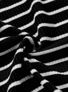 Ellevyn 腰部扭纹下摆开衩修身连衣裙，适合夏季休闲出游 - 黑與白 - 查看 7