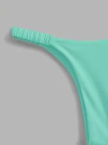 Swim Basics Bộ 2 áo bikini buộc cổ màu trơn cho nữ và quần tam giác - Màu xanh bạc hà - Xem 5