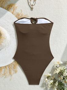 Swim Vcay 1 Mảnh Đồ bơi hở lưng trang trí sao biển và vỏ sò màu nâu thanh lịch dành cho nữ, đi nghỉ - màu nâu - Xem 7