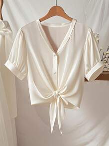 Franclia 女士休闲纯色短袖衬衫