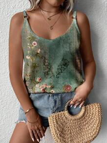 EMERY ROSE Top sin mangas y chaleco con estampado floral, ropa de vacaciones de talla grande