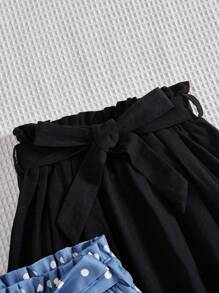 SHEIN Young Girl Loose Fit Casual Polka Dot & Solid Color Skirt 2pcs/Set