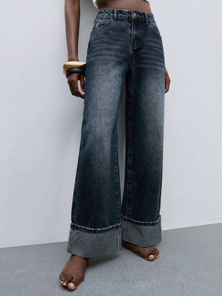 SHEIN Maija Jeans larges à pattes d'éléphant amples et minimalistes mode décontractée pour femmes