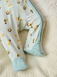 Cozy Pixies Newborn Baby Girl Cartoon Bee & Flower Pattern Knitted Soft Colorblock Crew Neck Long Sleeve Romper With Pants