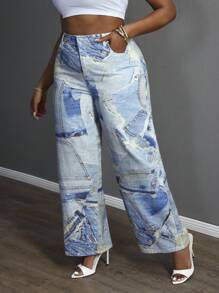 Slaydiva Quần jeans nữ cỡ lớn, kiểu dáng rộng rãi, có túi, phối nhiều mảnh, dáng thoải mái, thích hợp mặc đi club, quần jeans nữ cỡ lớn, trang phục dự tiệc, quần jeans cạp cao phong cách Gothic gợi cảm, trang phục dự tiệc đường phố, phong cách Y2K, quần jeans nữ in họa tiết trừu tượng, quần jeans ống đứng rộng rãi, thời trang đường phố. - Nhiều màu - Xem 4