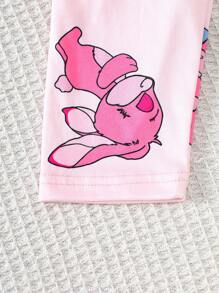 2er Set süße Hasen-Allover-Muster Kurzarm-Top und Leggings, weiches und bequemes Pyjama-Set, Sommer-Engpass-Pyjama, süße Kleidung für Tween-Mädchen, Outfit-Sets für Tween-Mädchen, süße Kinderkleidung, Kleidung für Tween-Mädchen - Verschiedenfarbig - Übersicht 4