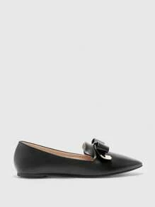 CUCCOO BIZCHIC Women's Pointed Toe Flat Black Bow Metal Buckle Comfortable Elegant Office Work Shoes