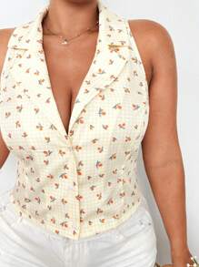 SHEIN CURVE+ Áo cánh không tay dễ thương Sweet Cherry giản dị - Màu vàng - Xem 5