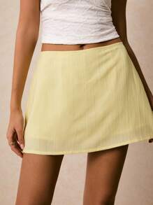 Poéselle 女式纯色后拉链休闲裤裙 - 黃色 - 查看 1