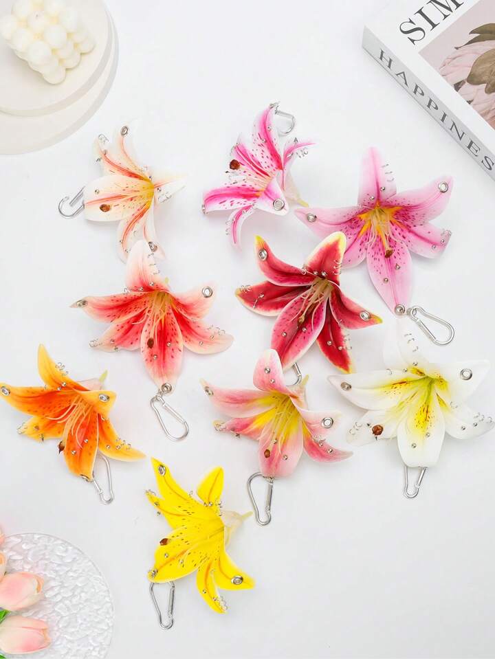 Our Fairycore 1pc Ombre White-Red Spotted Lily Flower Keychain