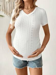 SHEIN T-shirt de maternité simple à manches courtes de couleur unie, tenue décontractée pour tous les jours