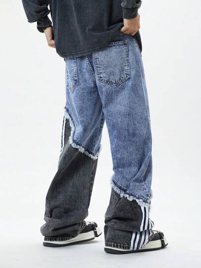 Prep Pantalones vaqueros de hombre con paneles de rayas de contraste de moda