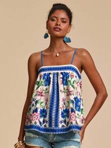 Travachic Women's Colorful Floral Print Camisole,Vacation Outfits Woman,Vacay Outfits Women,Beach Vacation Outfits,Summer Outfits For Women,Summer Tops