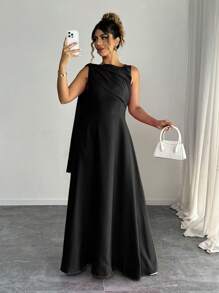 Elenzga Đầm dạ hội đen không tay tối giản thanh lịch cỡ lớn cho nữ, Đầm mùa hè cho nữ, Đầm thường ngày cho nữ, Trang phục sinh nhật cho nữ, Đầm đen cỡ lớn cho nữ, Đầm dạ hội thanh lịch - màu đen - Xem 3