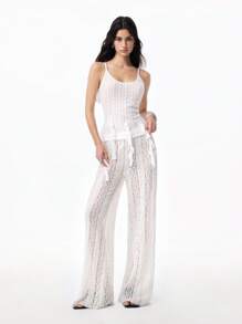 LYSMO 2025 Women's High-End Fashion White Lace Textured Scalloped Edge Hollow Camisole,Elegant Summer Vacation Bohemian Style Casual Everyday Wear Top - White - View 6