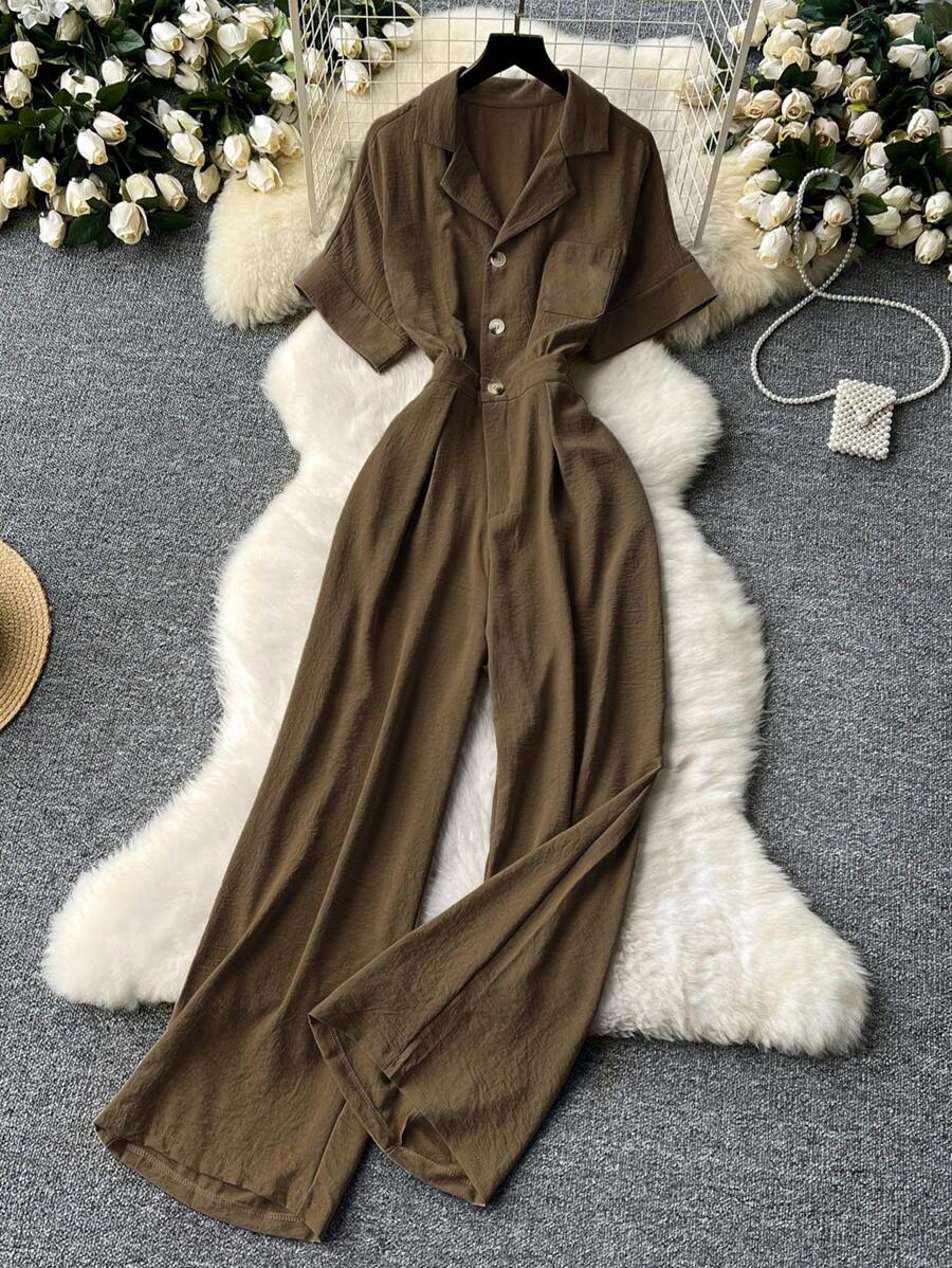 Bộ đồ liền thân thường ngày cạp cao cổ áo blazer thời trang - Cà phê nâu - Xem 1