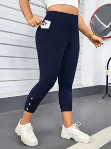 SHEIN Essnce Quần lửng màu xanh đậm, quần nữ, quần nữ, quần giáo viên, quần làm việc, quần Capri cho nữ, quần sân bay cho nữ, quần mùa hè cho nữ, quần legging cong, quần áo đi chơi, quần áo mùa hè châu Âu - Màu xanh hải quân - Xem 1