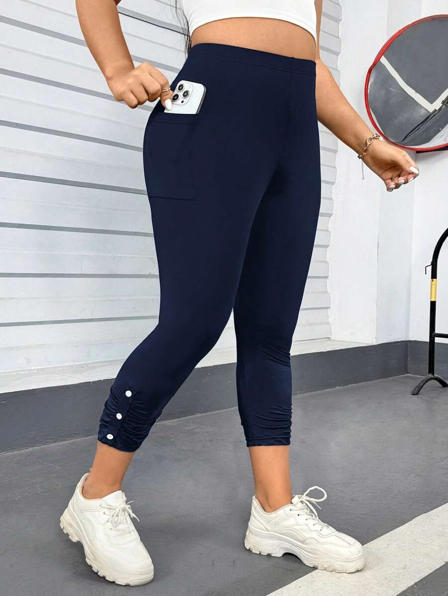 SHEIN Essnce Quần lửng màu xanh đậm, quần nữ, quần nữ, quần giáo viên, quần làm việc, quần Capri cho nữ, quần sân bay cho nữ, quần mùa hè cho nữ, quần legging cong, quần áo đi chơi, quần áo mùa hè châu Âu - Màu xanh hải quân - Xem 1