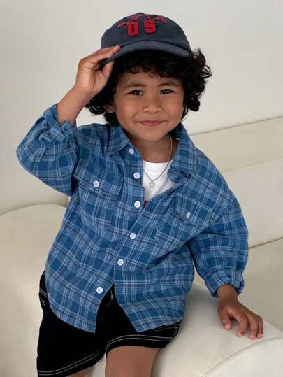 DAZY Young Boy Plaid Print Button Front Casual Long Sleeve Shirt Fall,Winter