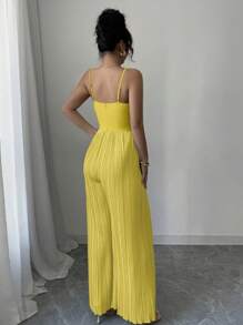 Elenzga Women's Fashion Ruched Camisole Jumpsuit, Spring/Summer - Yellow - View 2