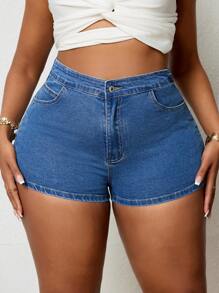 SHEIN CURVE+ شورت جينز مع ربطة خلفية للنساء المقاسات الكبيرة ، صيفي للنساء في المهرجانات