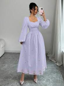 Modelyn 女式梭织印花束腰A字连衣裙 - 紫色 - 查看 1
