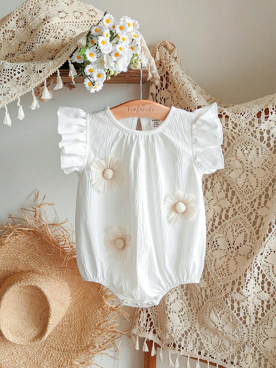 SHEIN Vintaside Kids Body de bebé niña con volantes y mangas cortas florales, estilo dulce, liviano para el verano