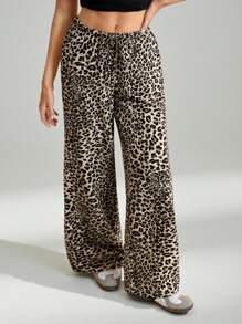 SHEIN Tall Leopard Print Women's Wide Leg Trousers Cheetah Print, Leopard Pants Fall Women Clothes - Brown - View 7