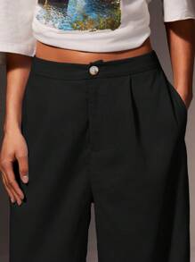 Athîral Pantaloni casual larghi e comodi da donna in colore tinta unita, con pieghe e tasche