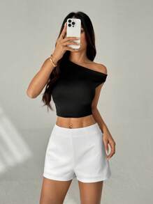 SHEIN PETITE White Casual Basic Mini Shorts Summer Shorts Small Shorts - White - View 6